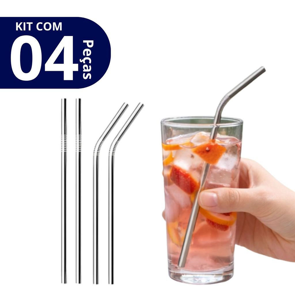 Kit 4 canudos em Metal Reutilizáveis – Sustentável, Durável e Fácil de Limpar